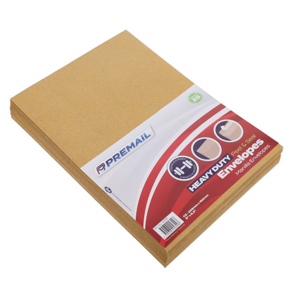 PREMAIL PKT.25 C5 HEAVY DUTY PEEL & SEAL ENVELOPES - MANILLA