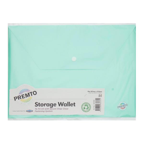 PREMTO PASTEL A4 BUTTON DOCUMENT WALLET - MINT MAGIC
