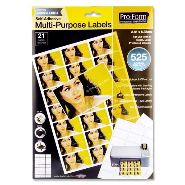 PRO:FORM 25 SHEETS - 21 LABELS 63.5x38mm