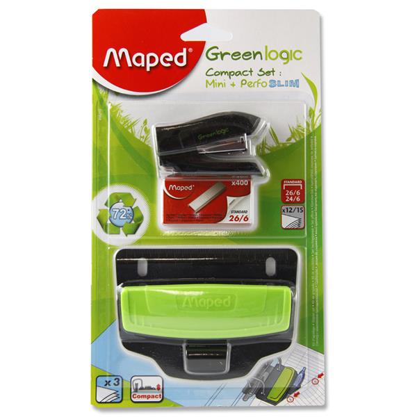 * MAPED GREENLOGIC COMPACT SET MINI STAPLER + STAPLES CARDED