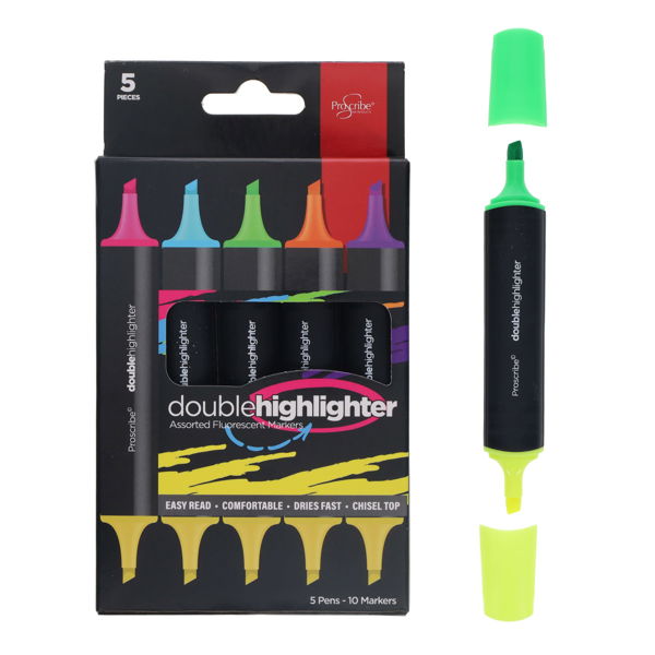 PROSCRIBE CARD 5 DOUBLE ENDED HIGHLIGHTER MARKERS - ASST