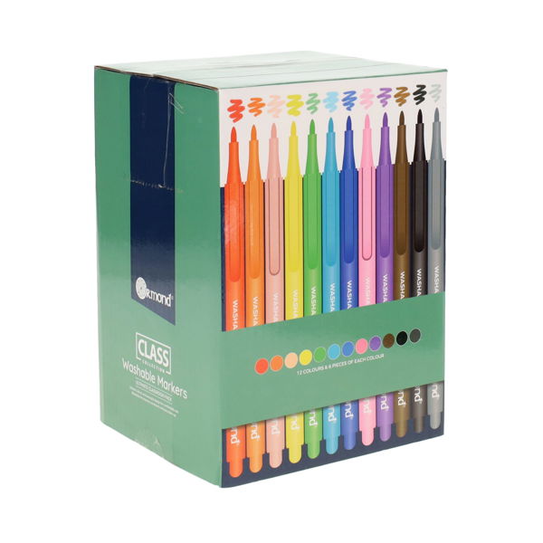 ORMOND CLASS COLLECTION PKT.72 WASHABLE MARKERS CDU - 12 ASST. COLOURS
