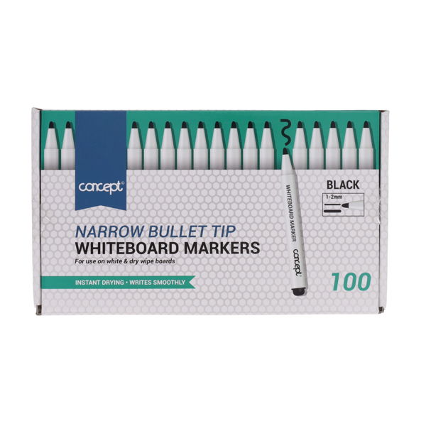 CONCEPT PKT.100 NARROW BULLET TIP WHITEBOARD MARKERS CDU - BLACK - Image 3