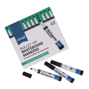 CONCEPT PKT.48 BULLET TIP WHITEBOARD MARKERS CDU - BLACK