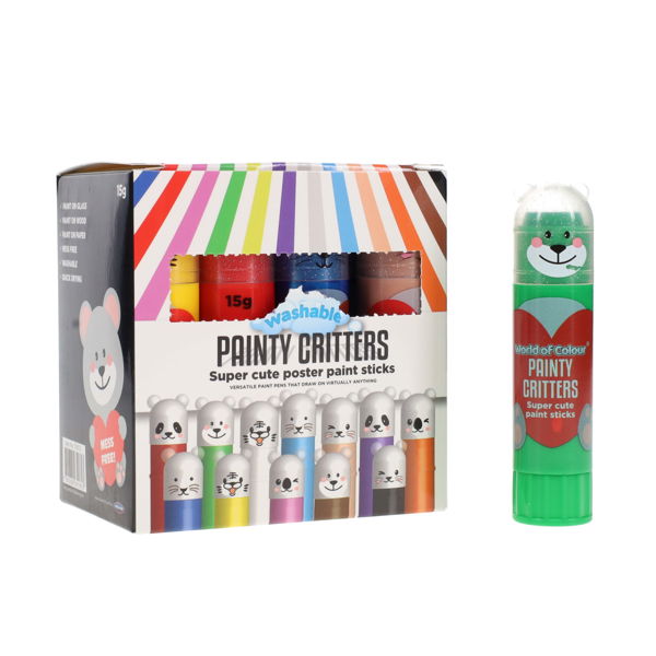 WORLD OF COLOUR BOX 12x15g WASHABLE PAINTY CRITTERS POSTER PAINT STICKS - Image 4