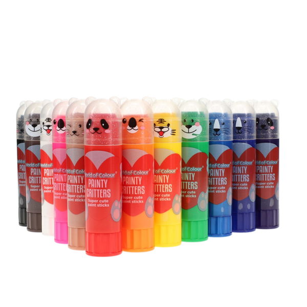 WORLD OF COLOUR BOX 12x15g WASHABLE PAINTY CRITTERS POSTER PAINT STICKS - Image 2