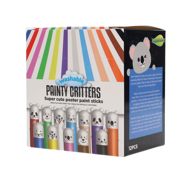 WORLD OF COLOUR BOX 12x15g WASHABLE PAINTY CRITTERS POSTER PAINT STICKS - Image 3