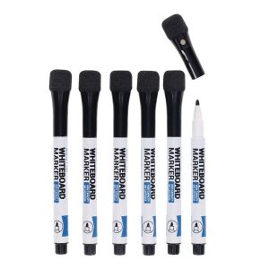CONCEPT PKT.6 BULLET TIP WHITEBOARD MARKERS WITH ERASER LID - BLACK