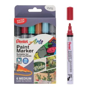 PENTEL PAINT MARKER MEDIUM BULLET TIP METALLIC COLOURS 6 PC WALLET