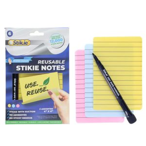 STIK-IE PKT.6 REUSABLE STIKIE NOTES 4"" x 6"" - 3 ASST.