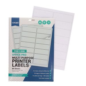 CONCEPT OFFICE PRO A4 MULTI-PURPOSE PRINTER LABELS 25 SHEETS - 14 LABELS 99MMX38MM