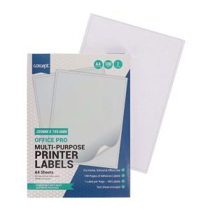 CONCEPT A4 MULTI-PURPOSE PRINTER LABELS 100 SHEETS - 1 LABEL