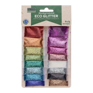 ICON CRAFT BIODEGRADABLE GLITTER 2G X 16 ASST