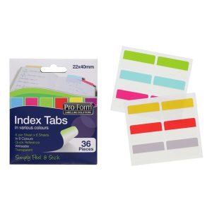 PRO:FORM PKT.36 6 COLOUR INDEX TABS - 22x40mm