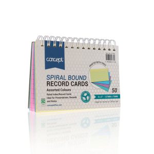 CONCEPT PKT.50 5"x3" SPIRAL BOUND RECORD CARDS - COLOUR
