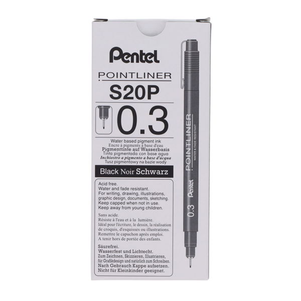 PENTEL ARTS S20P 0.3mm POINTLINER FINELINER PEN - BLACK - Image 4