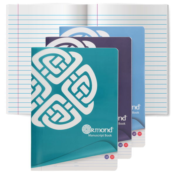 ORMOND A4 120pg DURABLE COVER MANUSCRIPT BOOK - ASST.