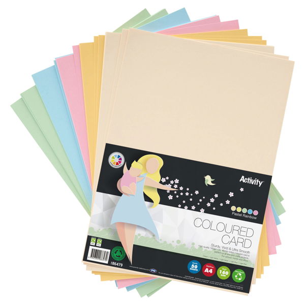 PREMIER ACTIVITY A4 160gsm CARD 50 SHEETS - RAINBOW PASTEL