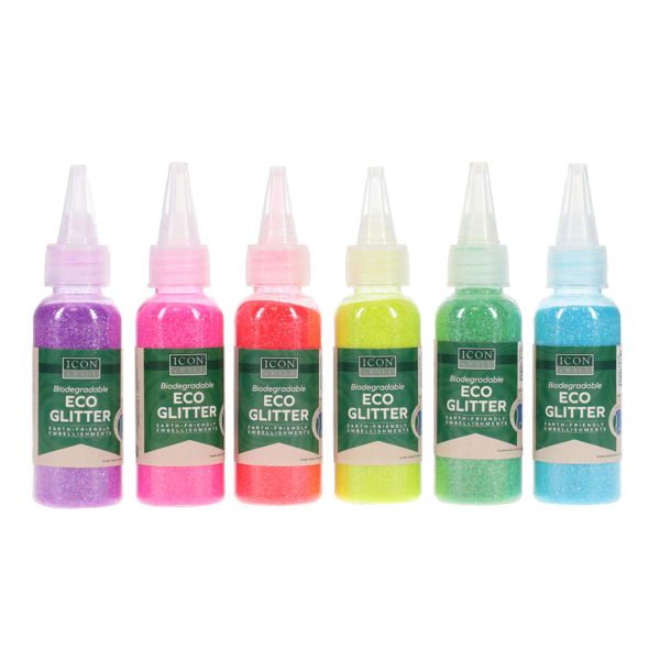 ICON CRAFT BIODEGRADABLE ECO GLITTER CDU 12x35g - 6 COLOURS