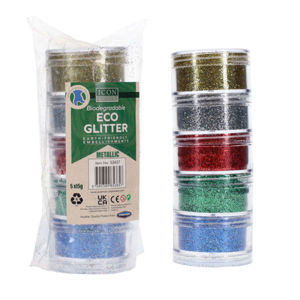 ICON CRAFT BIODEGRADABLE ECO GLITTER 5x15g - METALLIC - Image 3