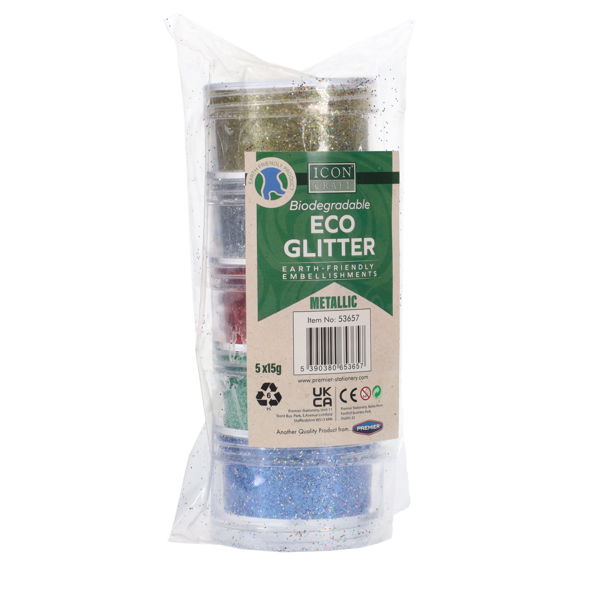 ICON CRAFT BIODEGRADABLE ECO GLITTER 5x15g - METALLIC