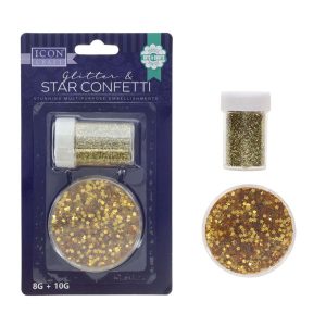 ICON CRAFT GLITTER AND STAR CONFETTI GOLD -  8g+10g