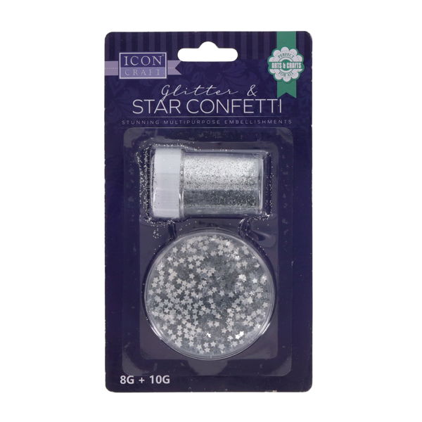 ICON CRAFT GLITTER AND STAR CONFETTI SILVER - 8g+10g - Image 4
