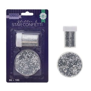 ICON CRAFT GLITTER AND STAR CONFETTI SILVER - 8g+10g