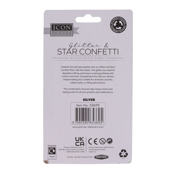 ICON CRAFT GLITTER AND STAR CONFETTI SILVER - 8g+10g - Image 3