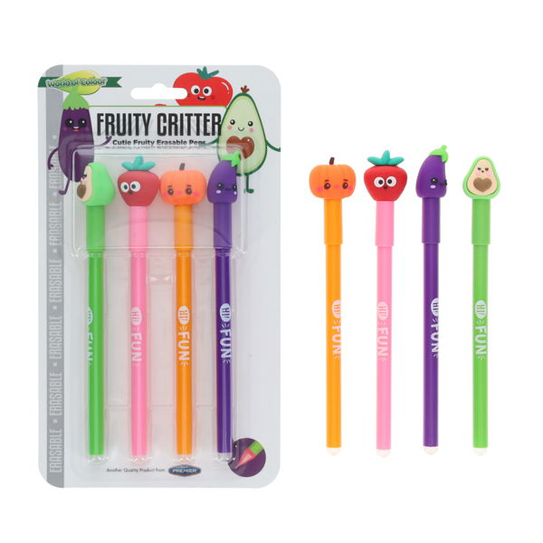 WORLD OF COLOUR PKT.4 FRUITY CRITTER ERASABLE PENS