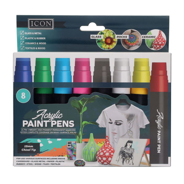 ICON PKT.8 15MM CHISEL TIP ACRYLIC PAINT PENS