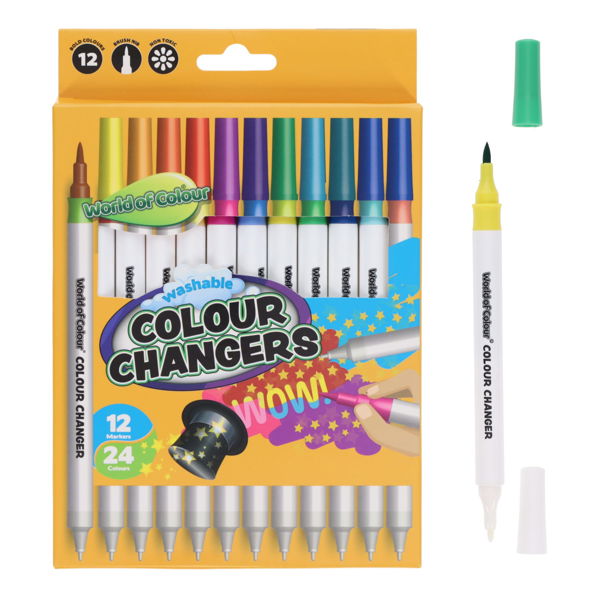 WORLD OF COLOUR PKT.12 WASHABLE COLOUR CHANGERS MAGIC MARKERS