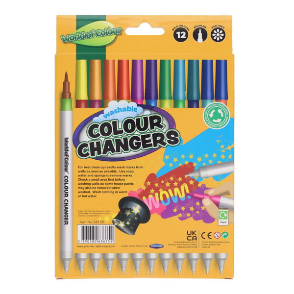 WORLD OF COLOUR PKT.12 WASHABLE COLOUR CHANGERS MAGIC MARKERS - Image 2