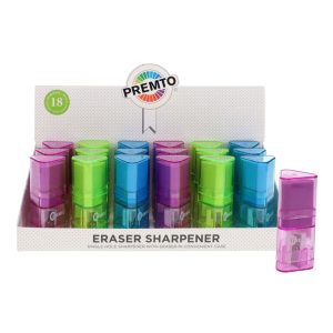 PREMTO SINGLE HOLE SHARPENER WITH ERASER CDU - 3 ASST.