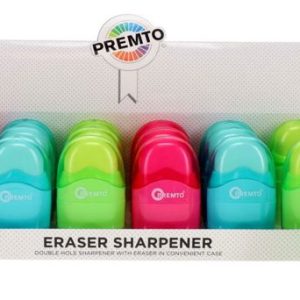 PREMTO DOUBLE HOLE SHARPENER WITH ERASER CDU - 3 ASST.