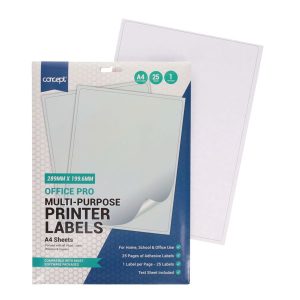 CONCEPT A4 MULTI-PURPOSE PRINTER LABELS 25 SHEETS - 1 LABEL