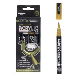 ICON PKT.4 METALLIC ACRYLIC PAINT PENS 3MM