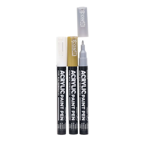 ICON PKT.3 METALLIC ACRYLIC PAINT PENS 1.2MM - Image 2