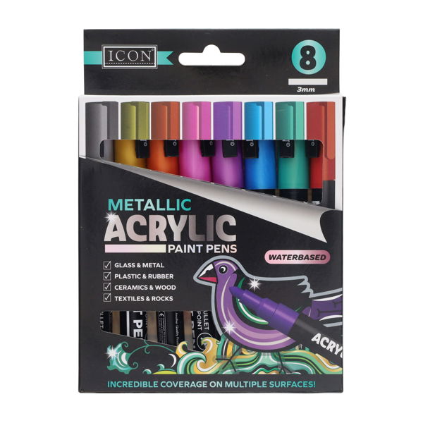 ICON PKT.8 METALLIC ACRYLIC PAINT PENS 3MM - Image 4