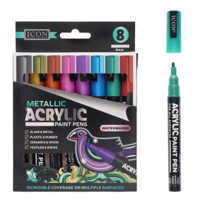 ICON PKT.8 METALLIC ACRYLIC PAINT PENS 3MM