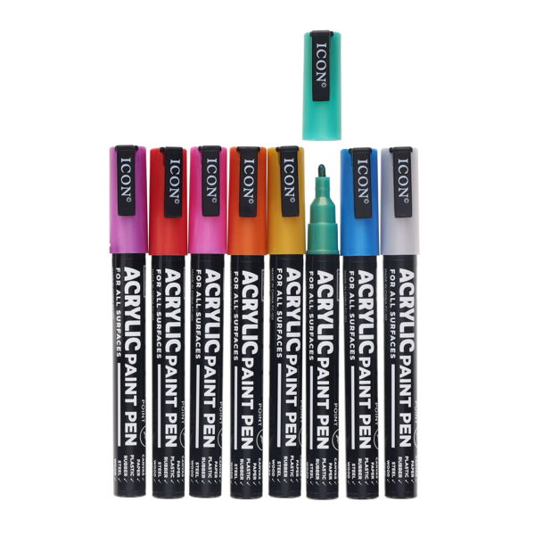 ICON PKT.8 METALLIC ACRYLIC PAINT PENS 3MM - Image 2