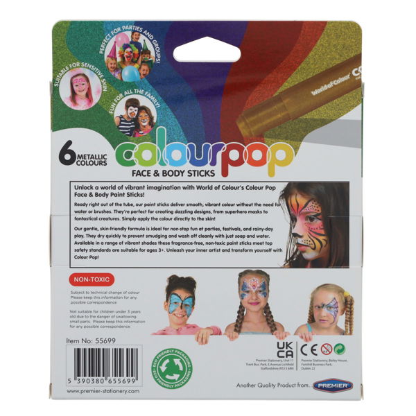 WORLD OF COLOUR BOX 6 COLOURPOP FACE AND BODY STICKS - METALLICS