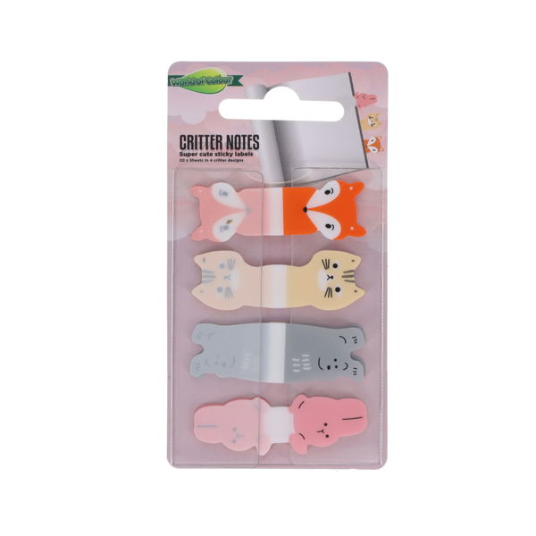 WORLD OF COLOUR CRITTER NOTES STICKY LABELS 20 SHEETSX4 DESIGNS
