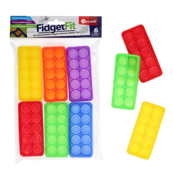 ORMOND PKT.6 FIDGET FIT TEN FRAME BUBBLE POPPERS SENSORY MATHS TOOLS