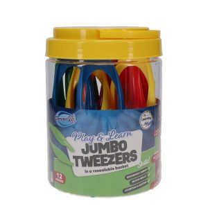 CLEVER KIDZ BUCKET 12pcs PLAY & LEARN JUMBO TWEEZERS