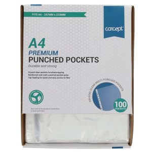 CONCEPT PKT. 100 A4 PREMIUM PUNCHED POCKET